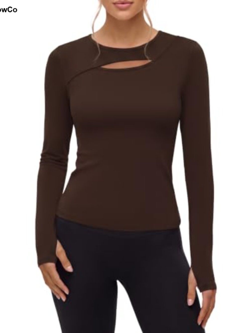 BMJL Women's Long Sleeve Workout Top Cutout Thumbhole Active Gym Shirt